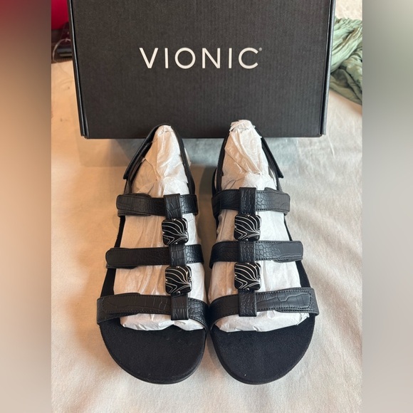 Vionic Amber Black Croc Adjustable Strap Sandals Size 8 • Black Sandals - Picture 3 of 4